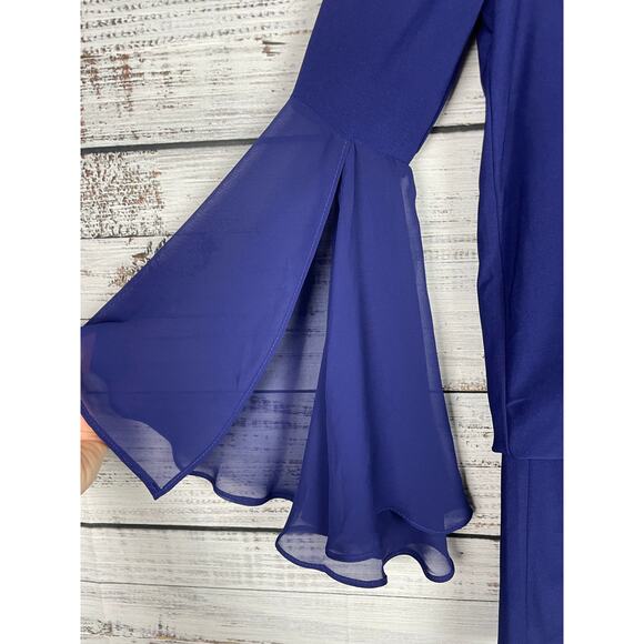 Laurie Felt Knit Top Woven Bell sleeves Sheer BLUE XXS Stretch Fairy Witchy - Picture 3 of 10